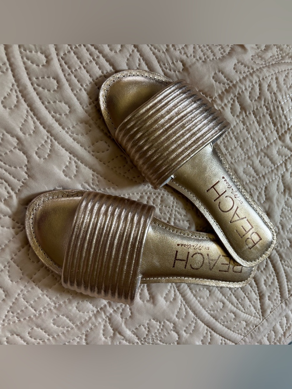 Matisse Metallic Gold Ribbed Slide Mules